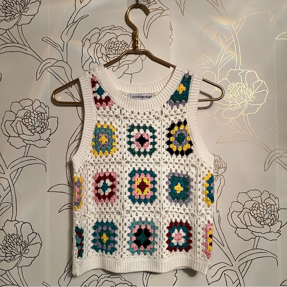 Cotton Emporium Granny Square Open Stitch Sweater Tank